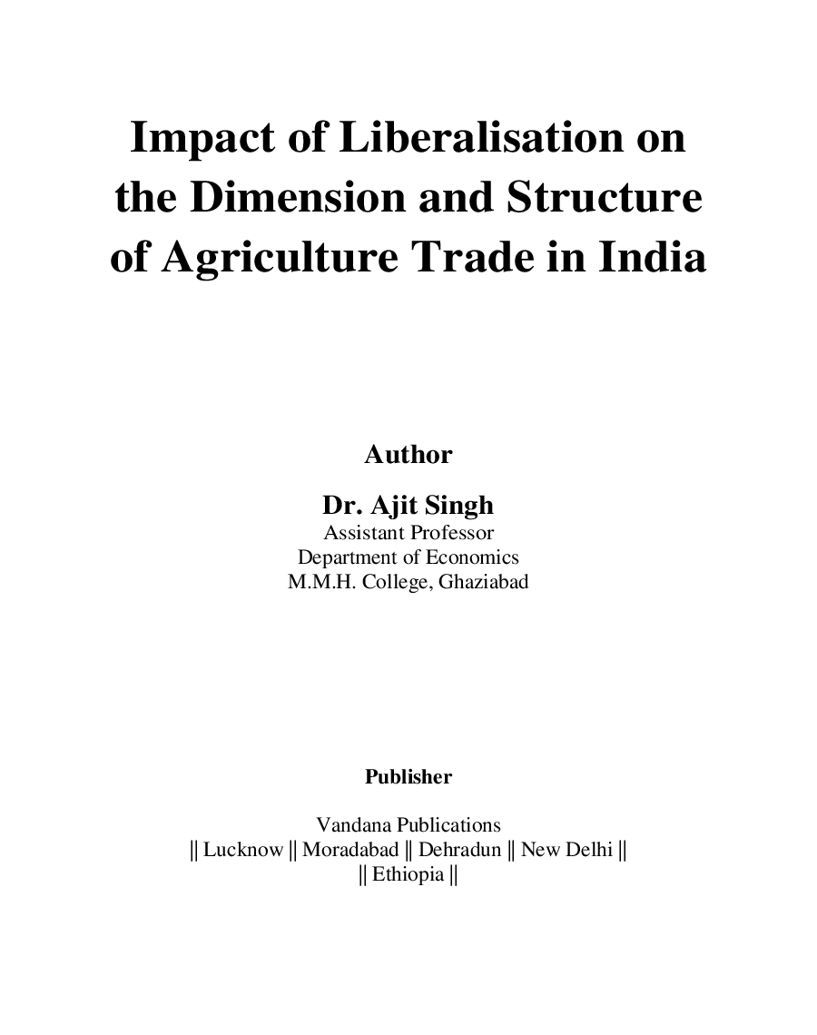 Impact Of Liberalisation On The Dimension And Structure Of Agriculture Trade In India - Page 2