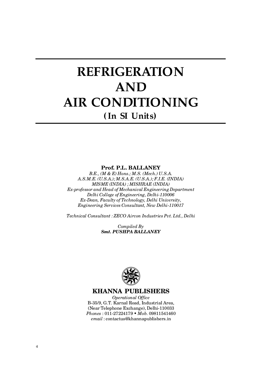 Download Refrigeration And Airconditioning PDF Online 2020 by Ballaney