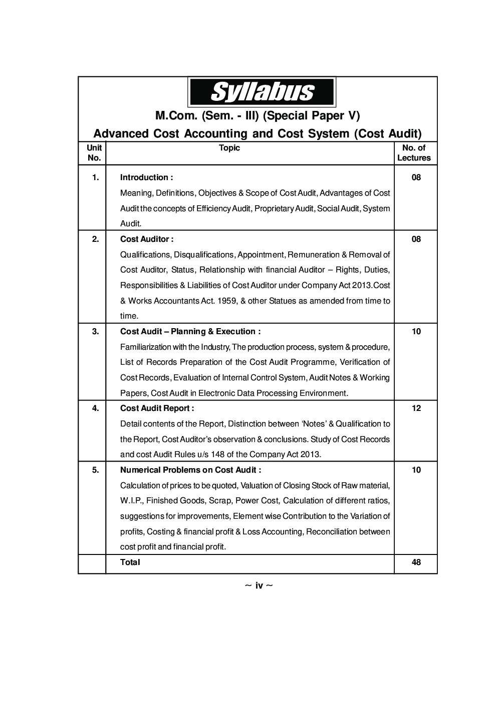 Advance Cost Accounting & Cost System-V (Cost Audit) - Page 5