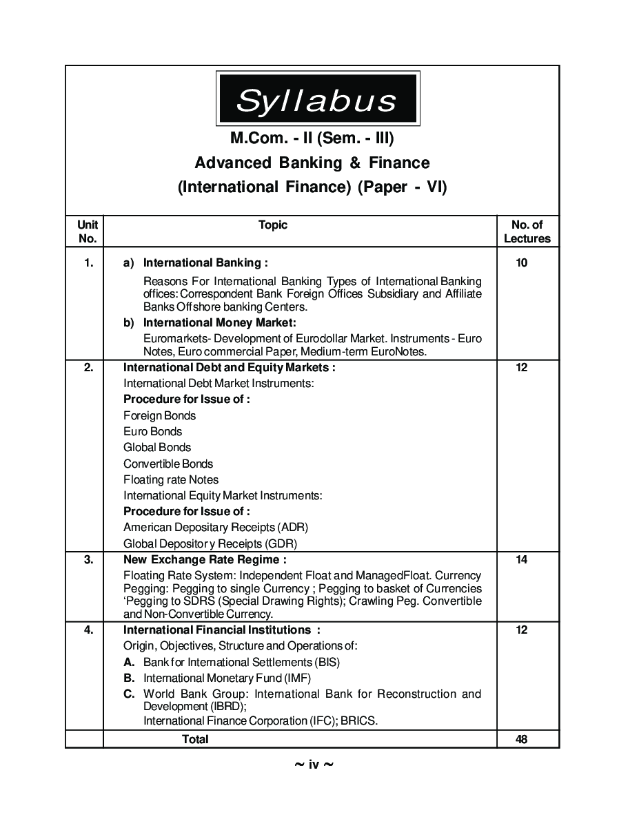 Advanced Banking And Finance - VI (International Finance) - Page 5