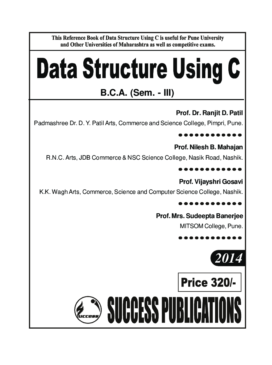 Download Data Structure Using C PDF Online by Prof. Dr. Ranjit D. Patil