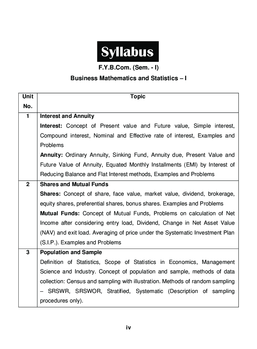 Business Mathematics And Statistics - I - Page 5