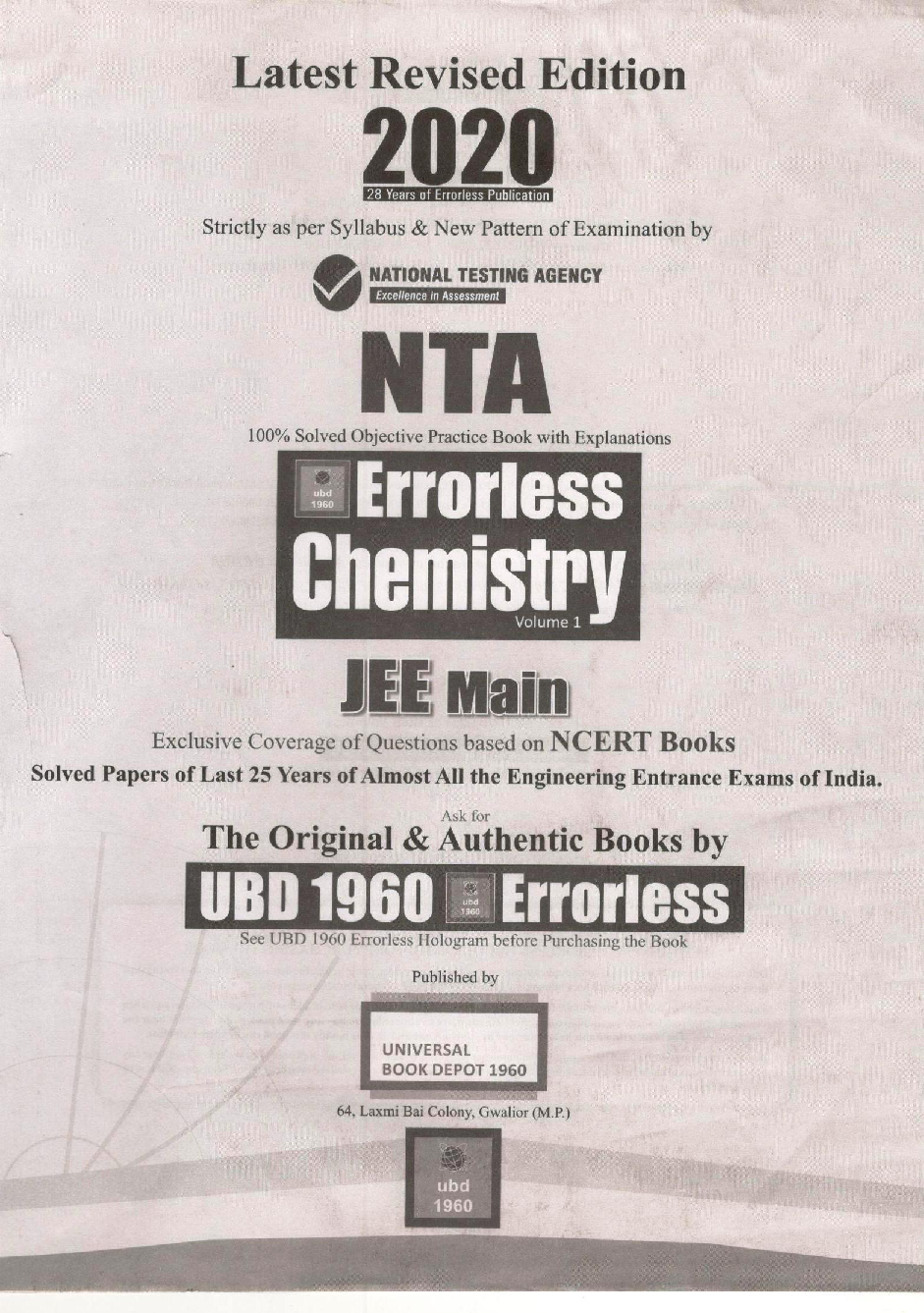 UBD 1960 Errorless Chemistry For JEE Main Latest 2020 Edition As Per Examination by NTA (Volume 1) - Page 2