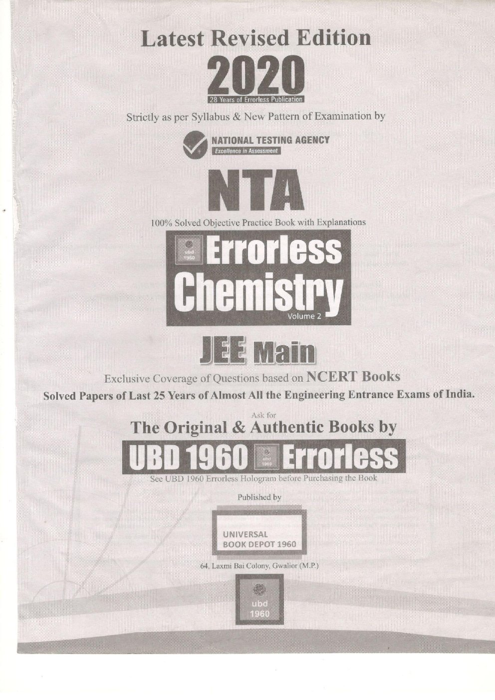 UBD 1960 Errorless Chemistry For JEE Main Latest 2020 Edition As Per Examination by NTA (Volume 2) - Page 2