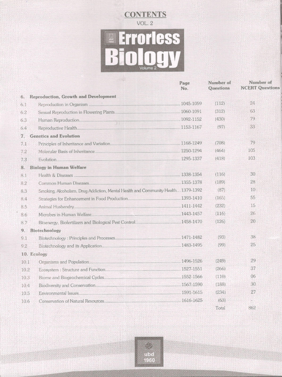 UBD 1960 Errorless Biology For NEET/AIIMS Latest 2020 Edition As Per Examination by NTA (Volume 2) - Page 5