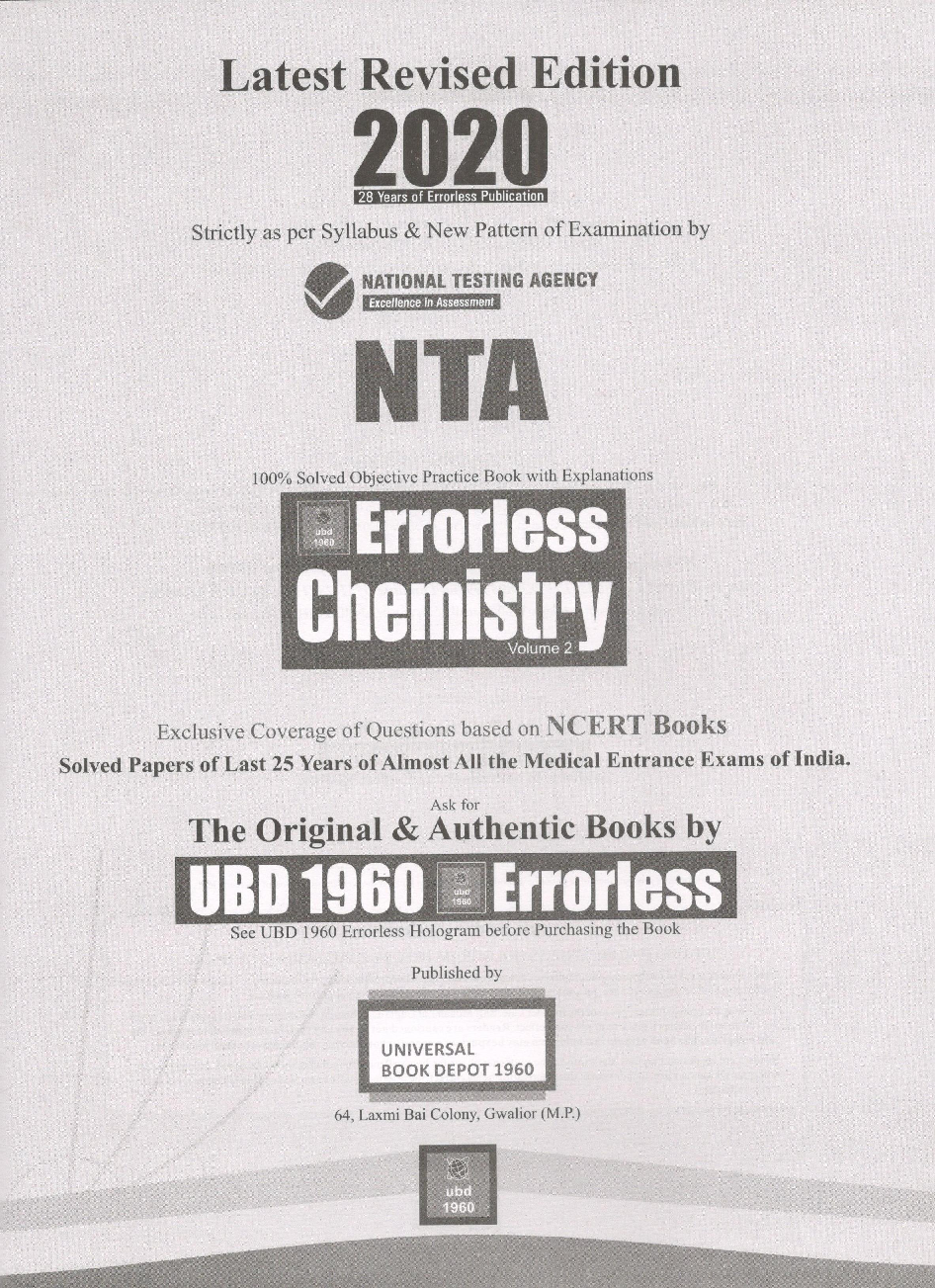 UBD 1960 Errorless Chemistry For NEET/AIIMS Latest 2020 Edition As Per Examination by NTA (Volume 2) - Page 2