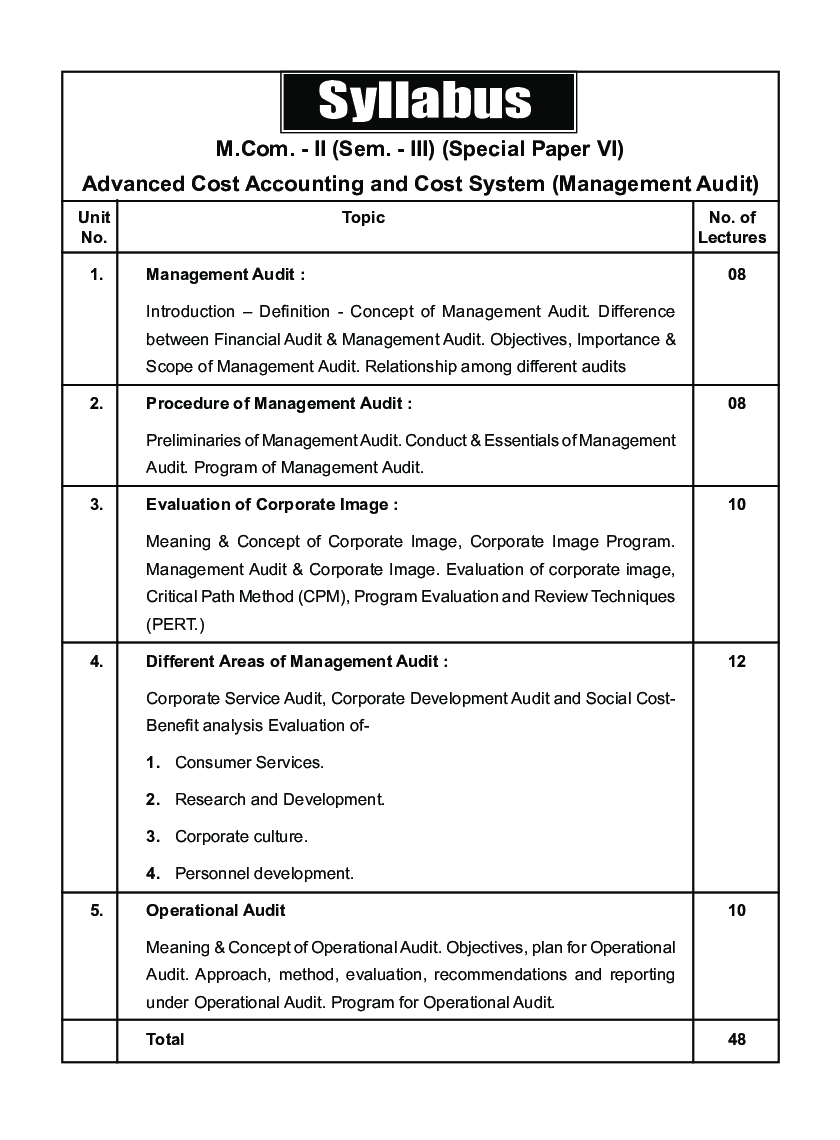 Advanced Cost Accounting And Cost System (Management Audit) - Page 4
