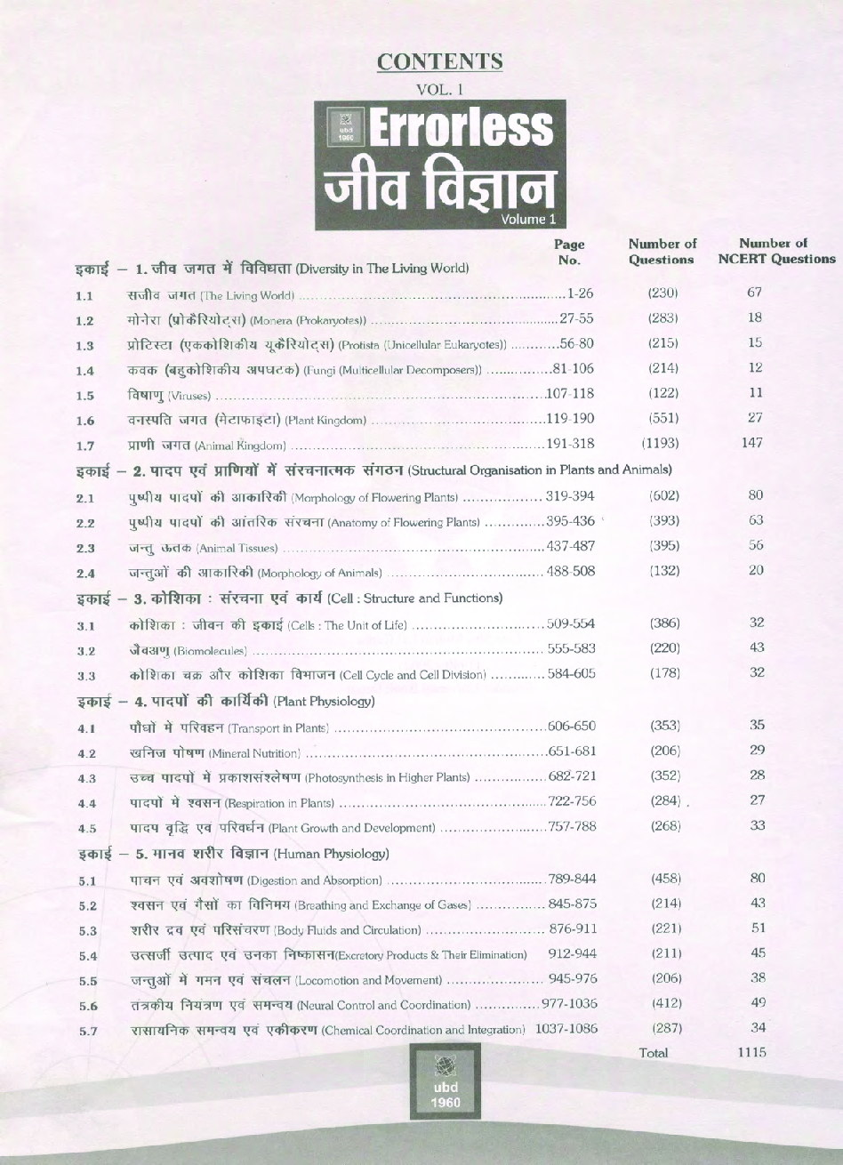 UBD 1960 Errorless जीव विज्ञान For NEET/AIIMS Latest 2020 Edition As Per Examination by NTA (Volume 1) - Page 5