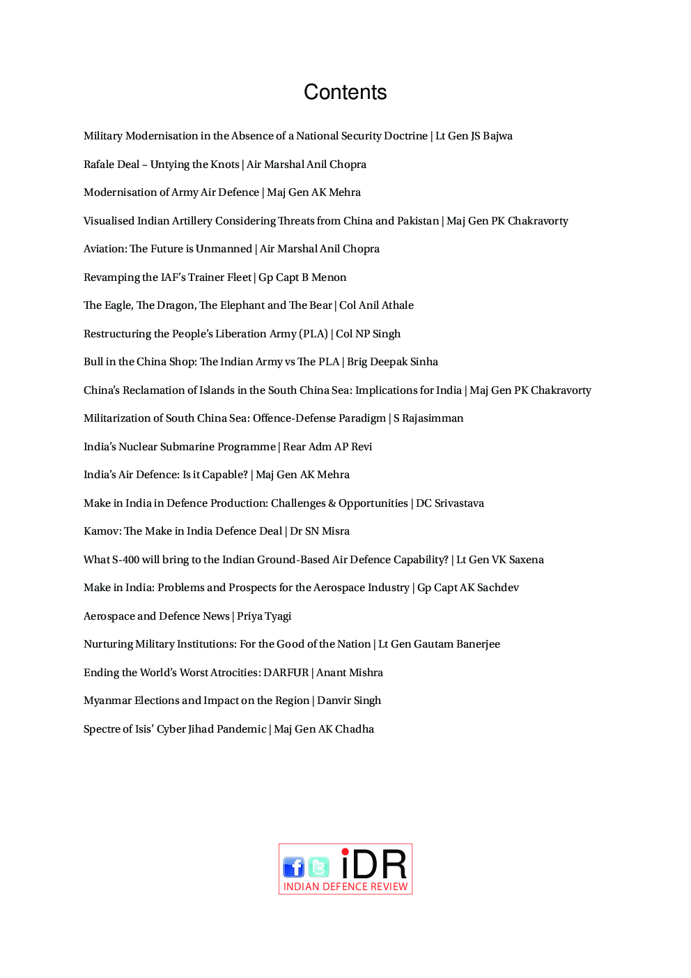 Indian Defence Review Jan-Mar 2016 (Vol 31.1) - Page 5