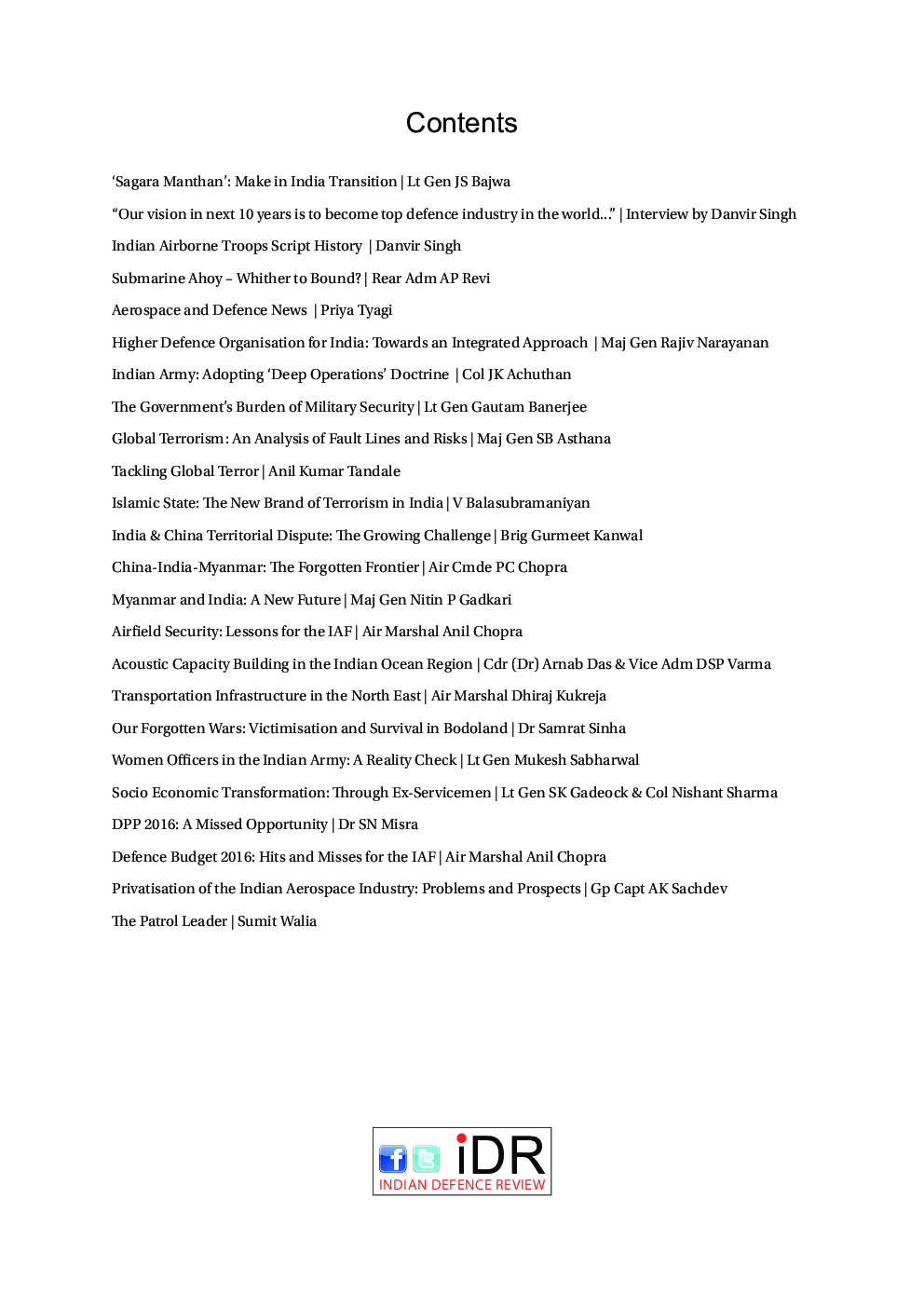 Indian Defence Review Apr-Jun 2016 (Vol 31.2) - Page 5