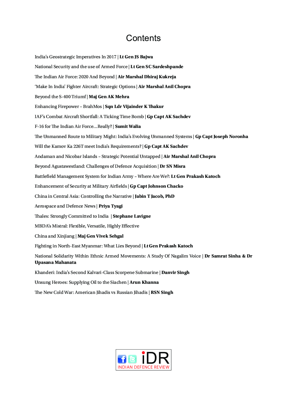 Indian Defence Review Jan-Mar 2017 (Vol 32.1) - Page 5