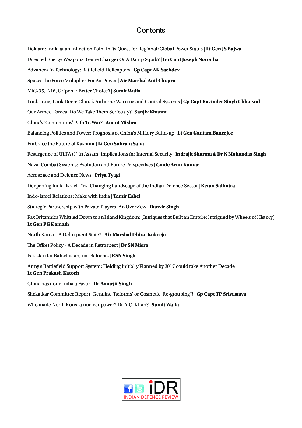 Indian Defence Review Jul-Sep 2017 (Vol 32.3) - Page 5