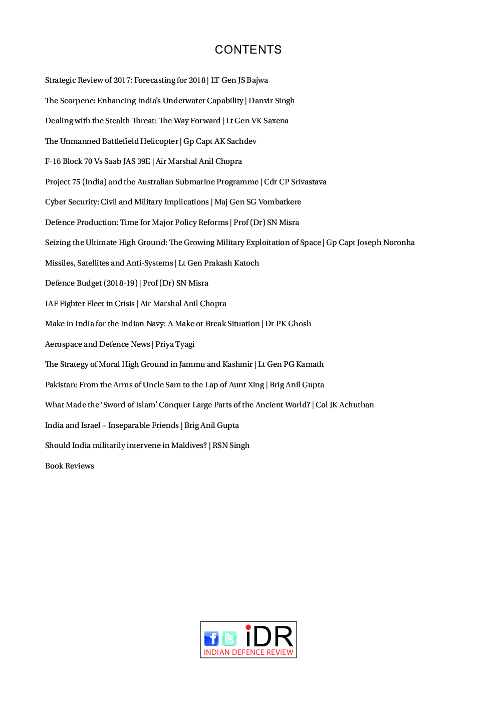 Indian Defence Review Jan-Mar 2018 (Vol 33.1) - Page 5