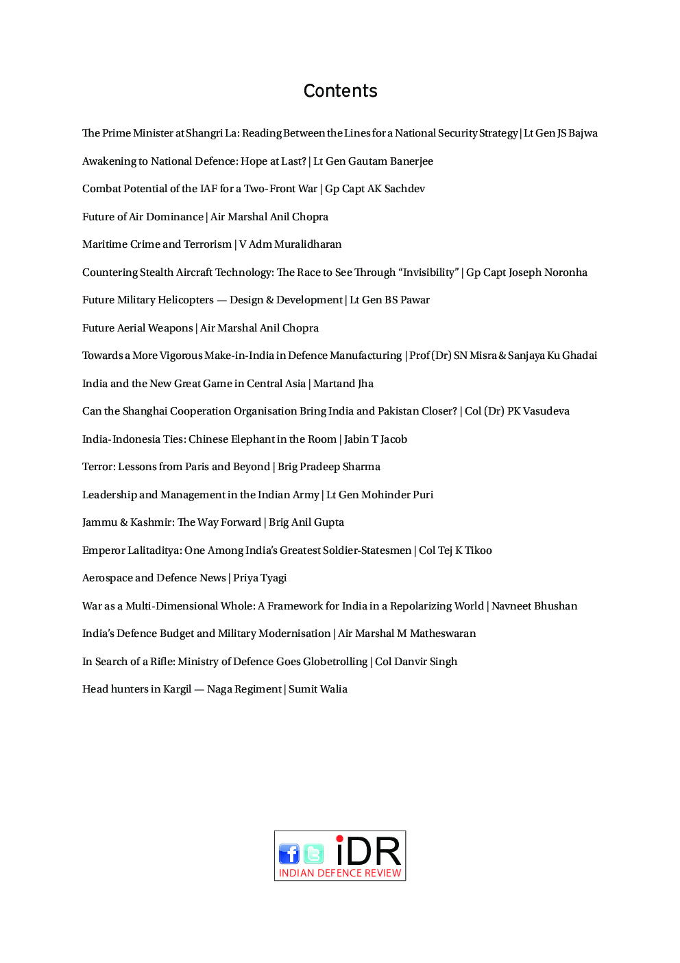 Indian Defence Review Jul-Sep 2018 (Vol 33.3) - Page 5