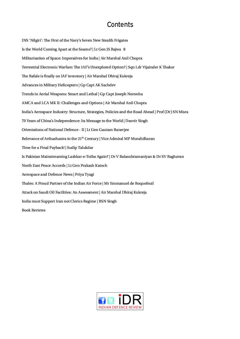 Indian Defence Review Oct-Dec 2019 (Vol 34.4) - Page 5