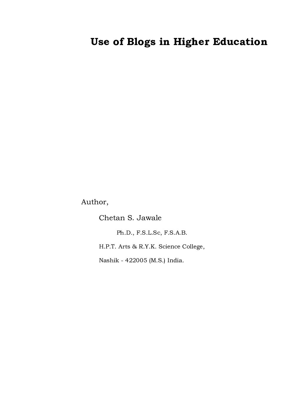 Use Of Blogs In Higher Education - Page 3