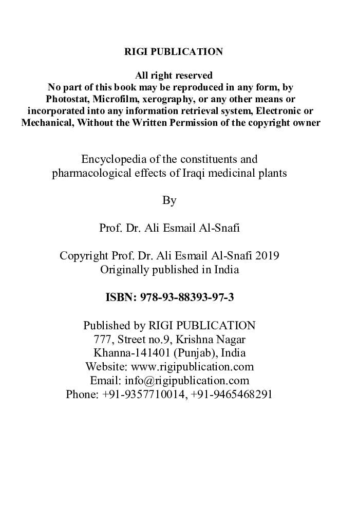 Encyclopedia Of The Constituents And Pharmacological Effects Of Iraqi Medicinal Plants Volume - 5 - Page 3