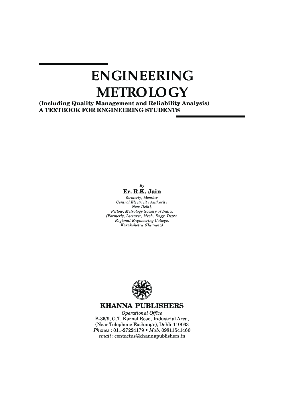 Download Engineering Metrology by Er. R. K. Jain PDF Online