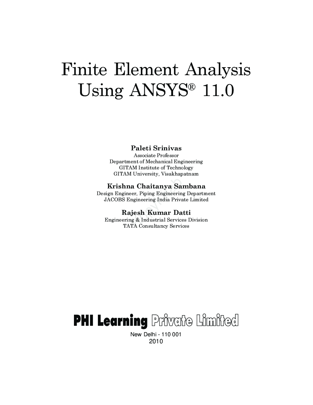 Download Finite Element Analysis Using Ansys 11.0 PDF Online