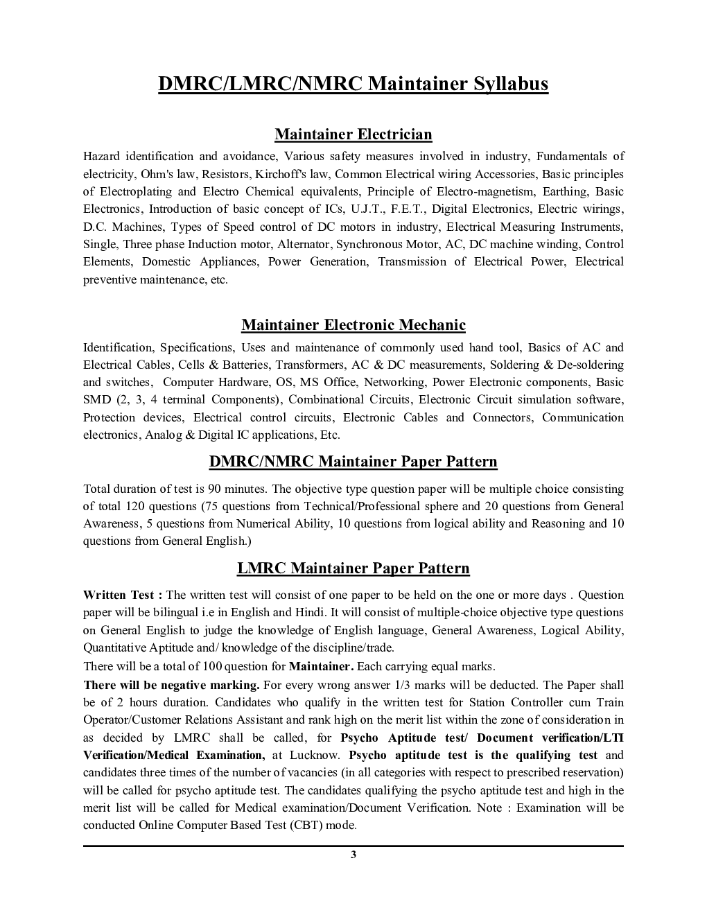 DMRC/LMRC/NMRC मेन्टेनर इलेक्ट्रीशियन ट्रेड एवं इलेक्ट्रॉनिक्स मैकेनिक सॉल्व्ड पेपर्स - Page 4