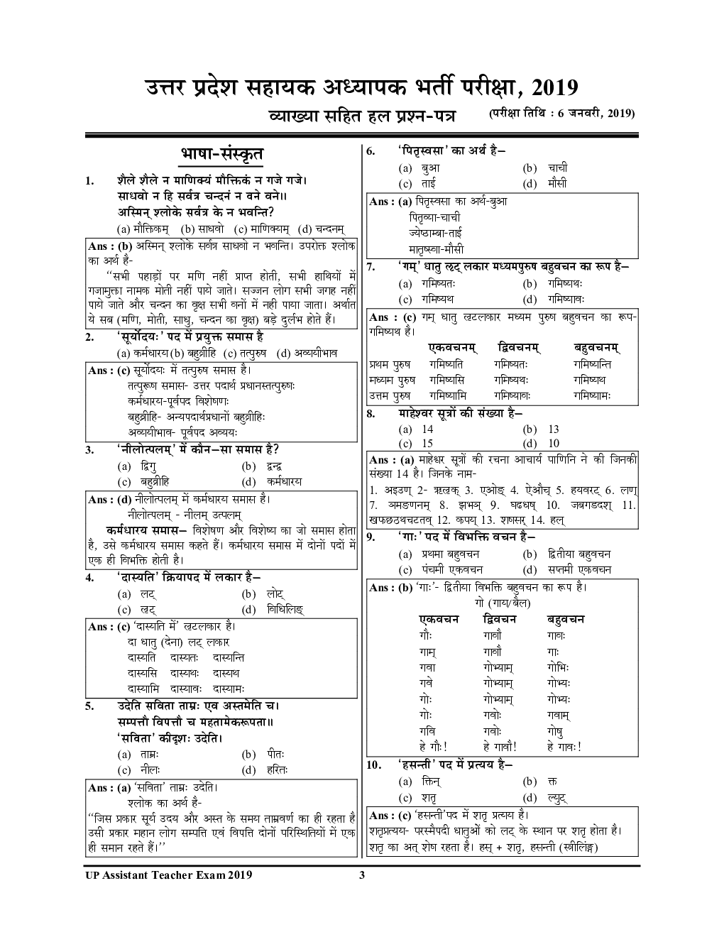 SUPER TET 5C संस्कृत भाषा सहायक अध्यापक भर्ती परीक्षा सॉल्व्ड पेपर्स 2020-2021 - Page 4