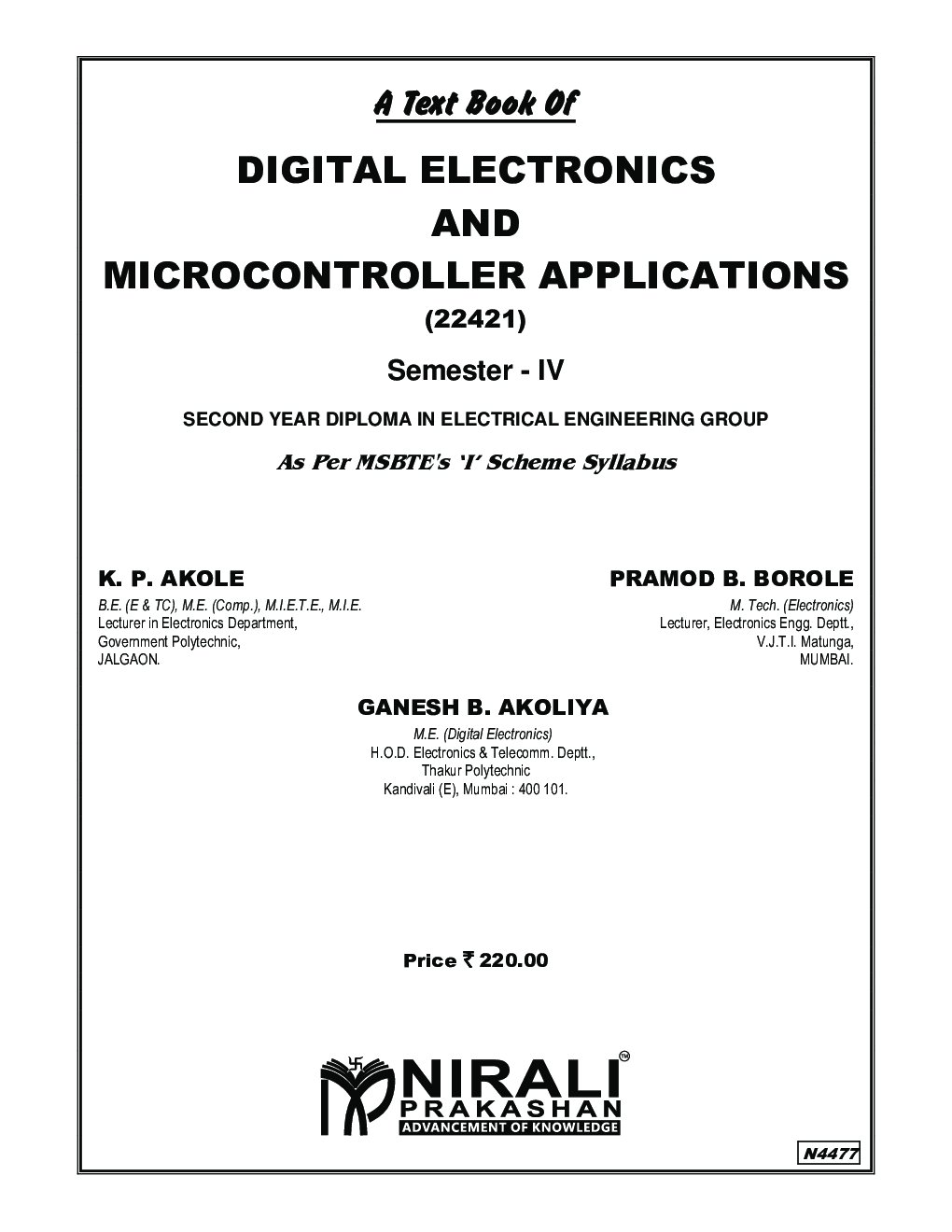 Download Digital Electronics And Microcontroller Applications by K. P. Akole, Pramod B. Borole