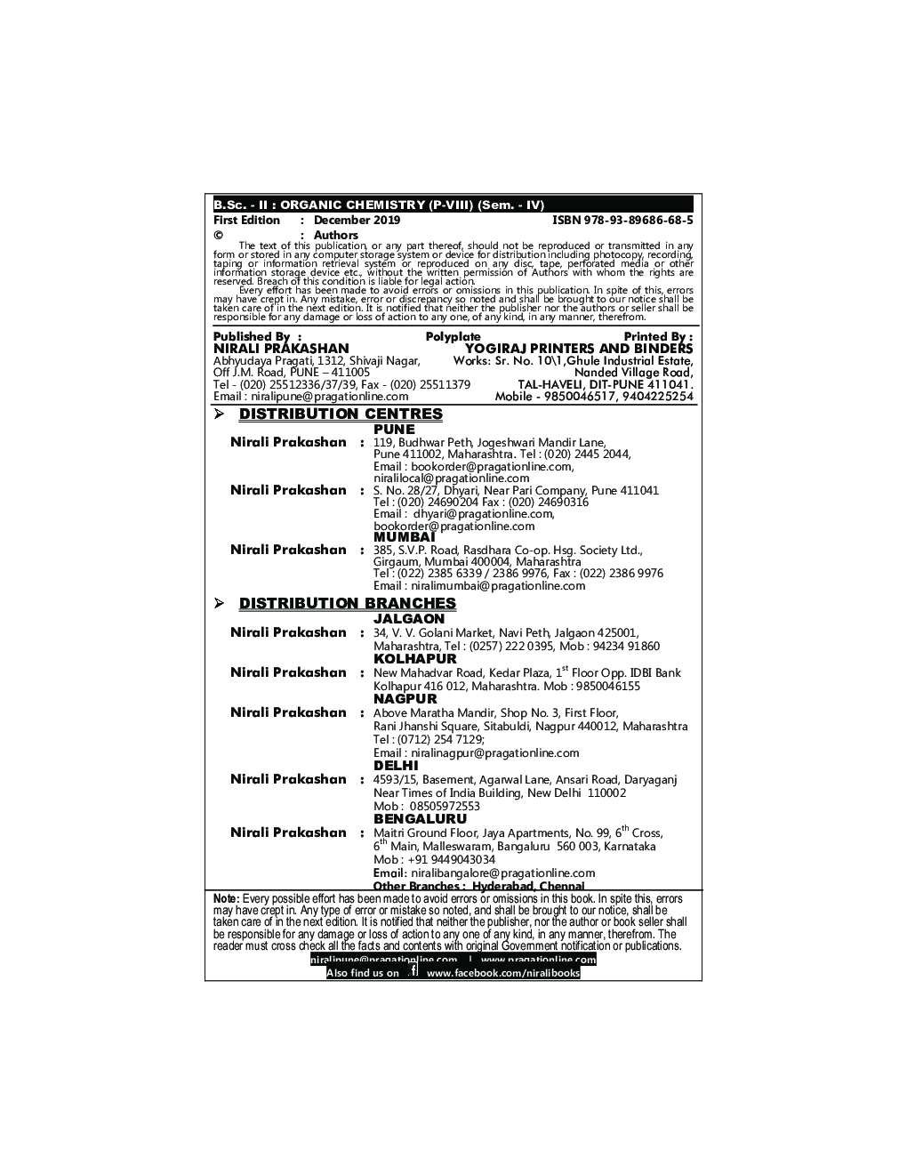 Organic Chemistry  B.Sc. - II (Paper-VIII) (Sem. - IV) - Page 3