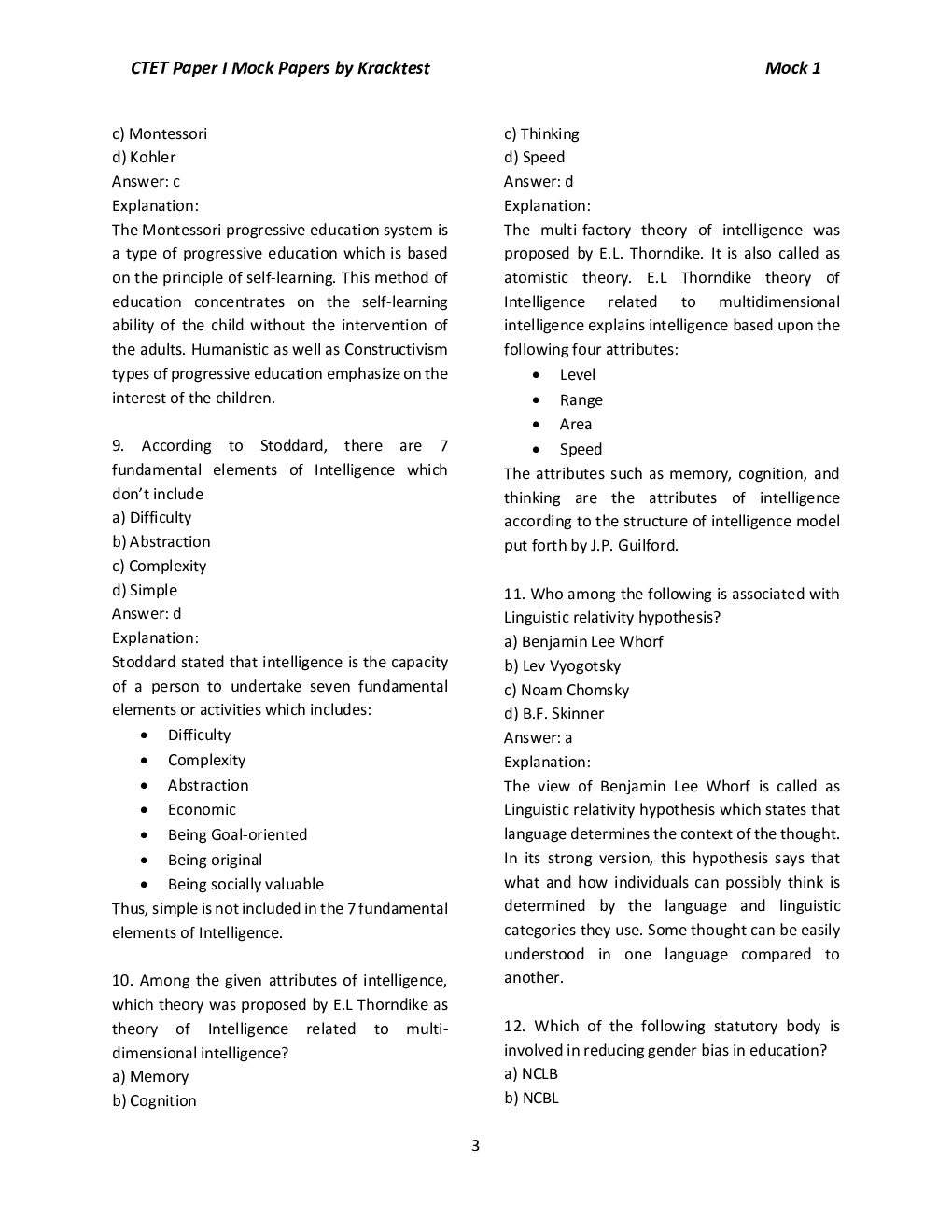 10 Mock Papers For CTET - Paper 1 - Primary Stage (Class 1 To 5) - Page 4