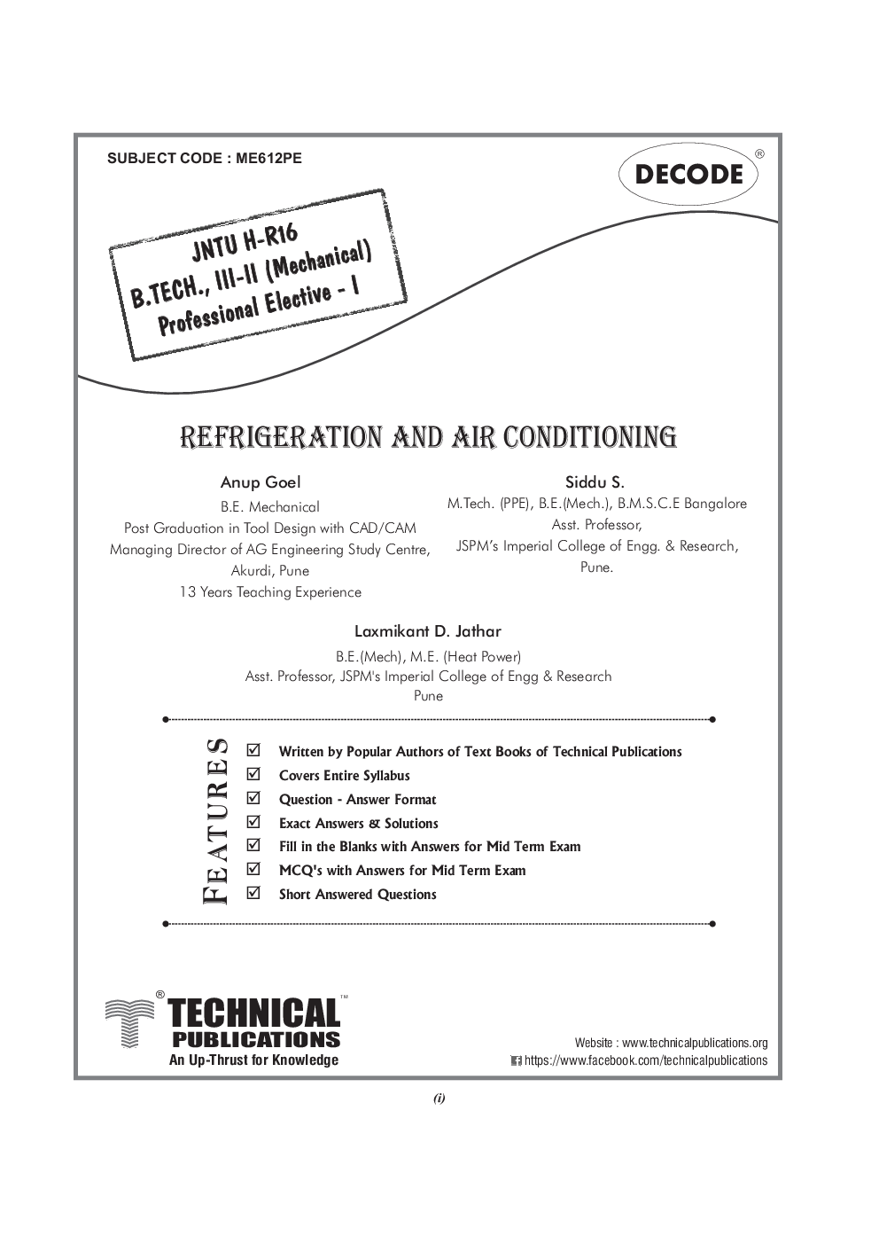 Download JNTU Refrigeration And Air Conditioning PDF Online by Siddu S