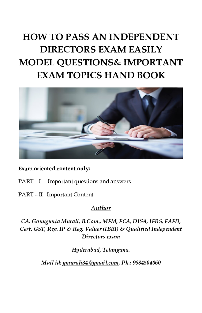 How To Pass An Independent Directors Exam Easily Model Questions & Important Exam Topics Hand Book - Page 2