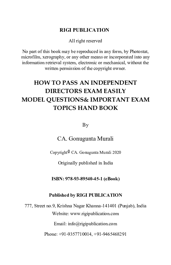 How To Pass An Independent Directors Exam Easily Model Questions & Important Exam Topics Hand Book - Page 3