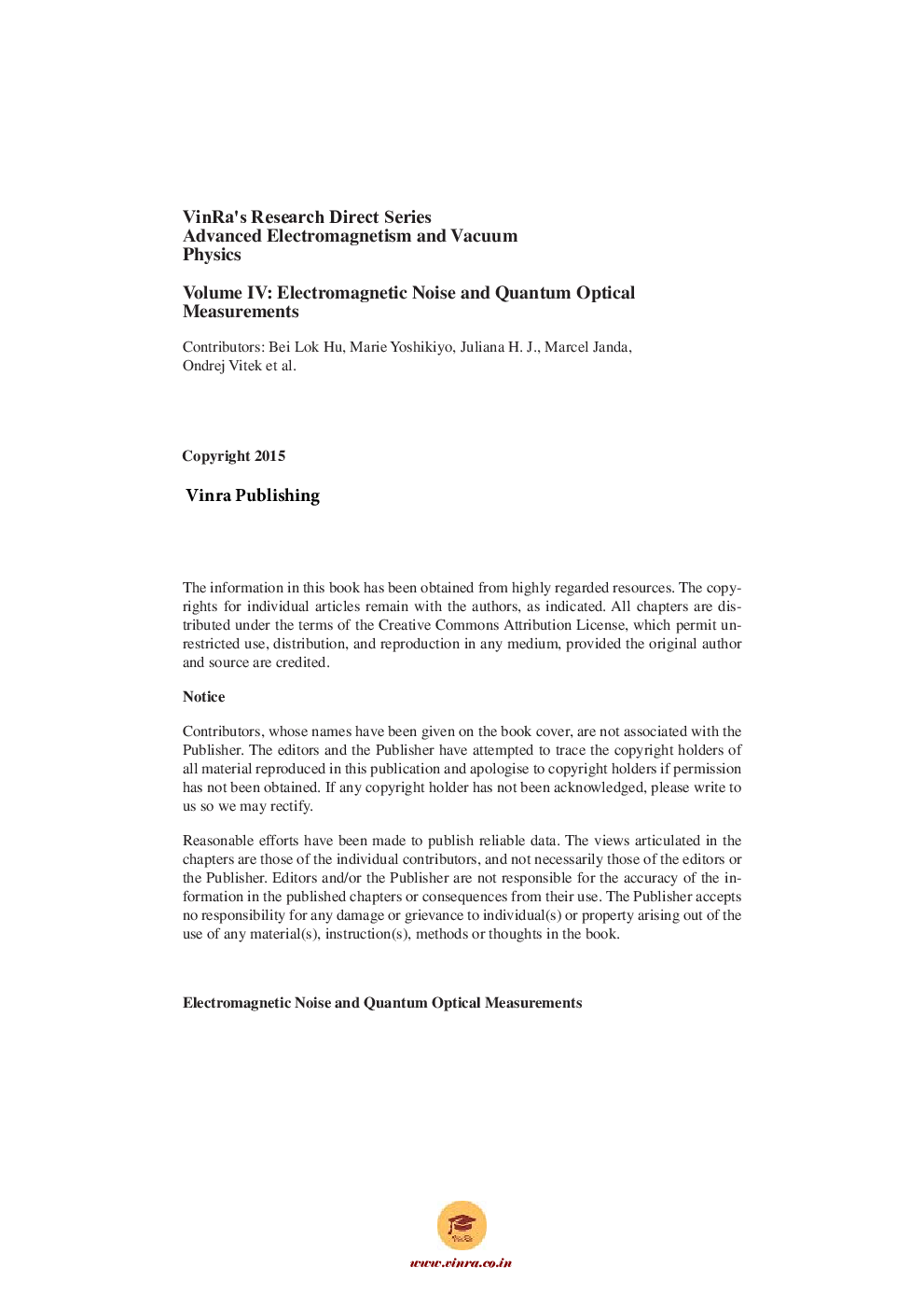 Electromagnetic Noise and Quantum Optical Measurements Vol IV - Page 5