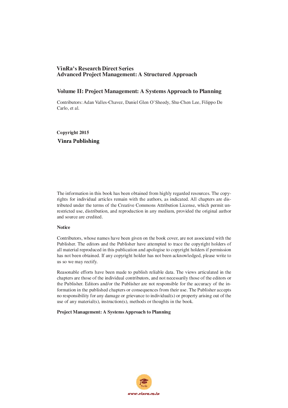 Project Management A Systems Approach to Planning Vol II - Page 5