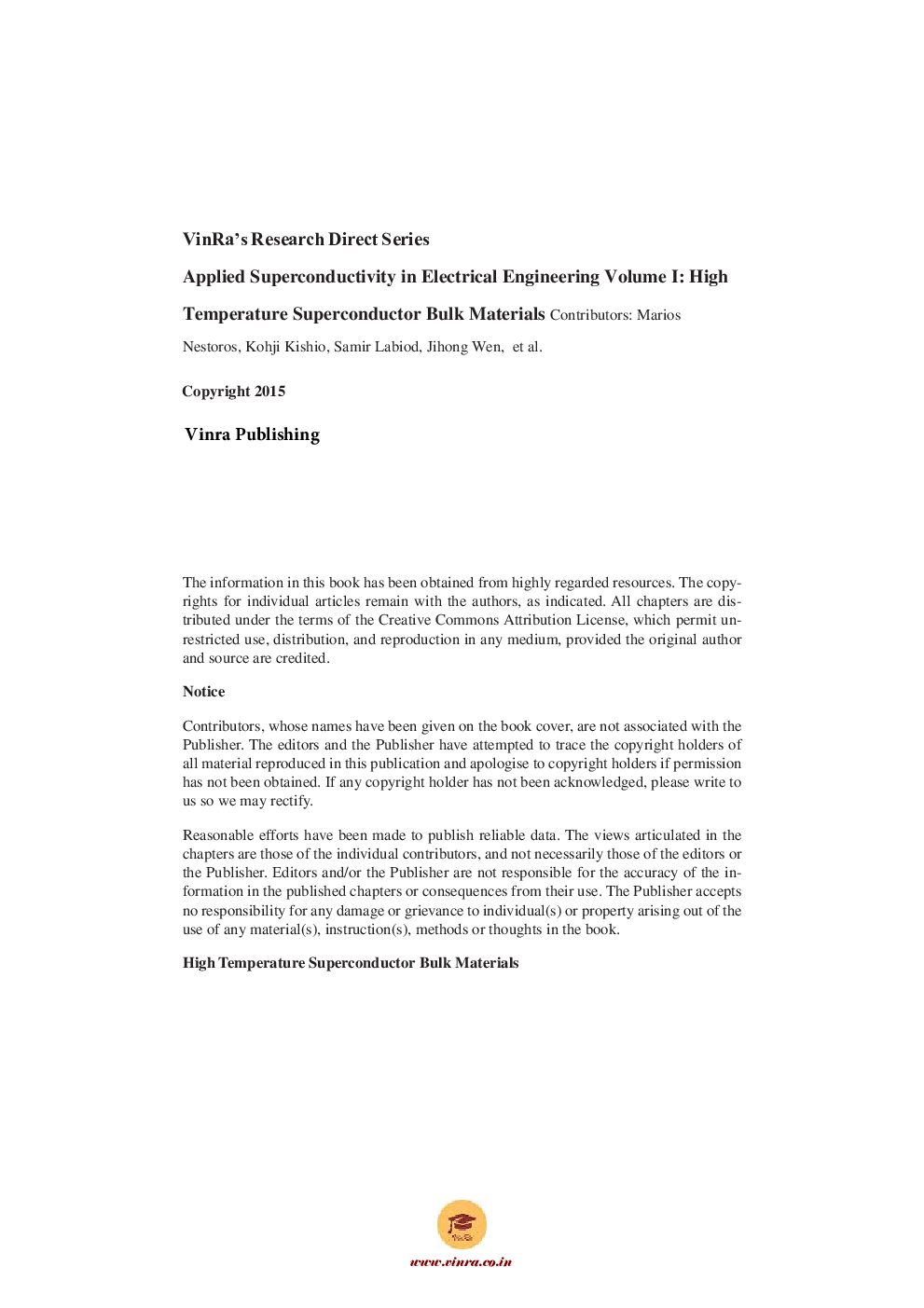 High Temperature Superconductor Bulk Materials Vol I - Page 5