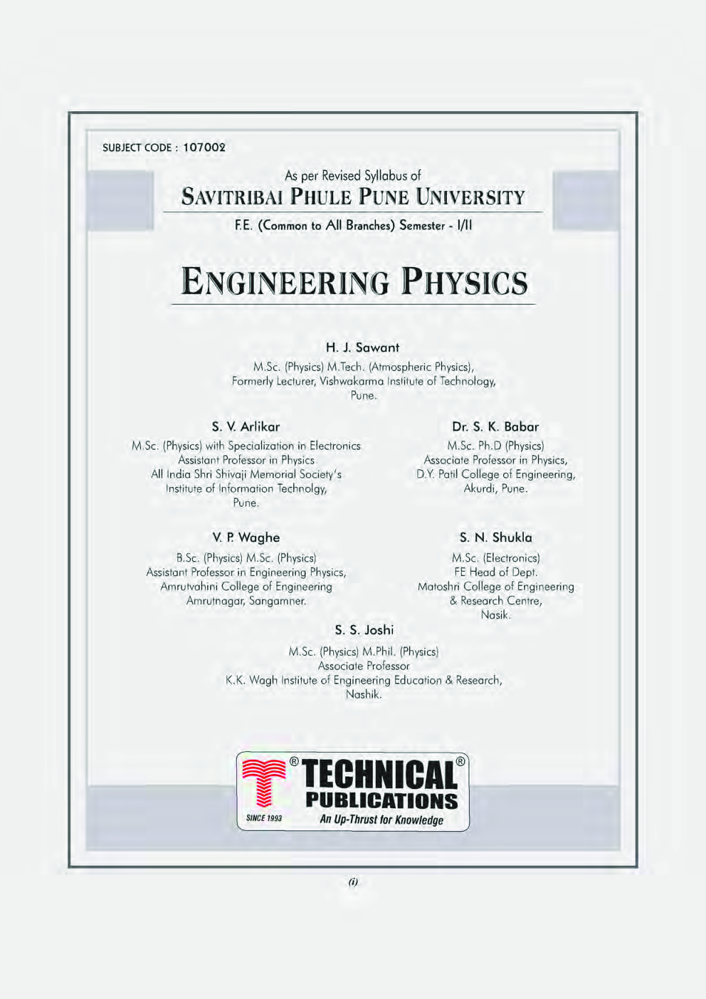Download SPPU Engineering Physics 19 Course PDF Online By H J Sawant