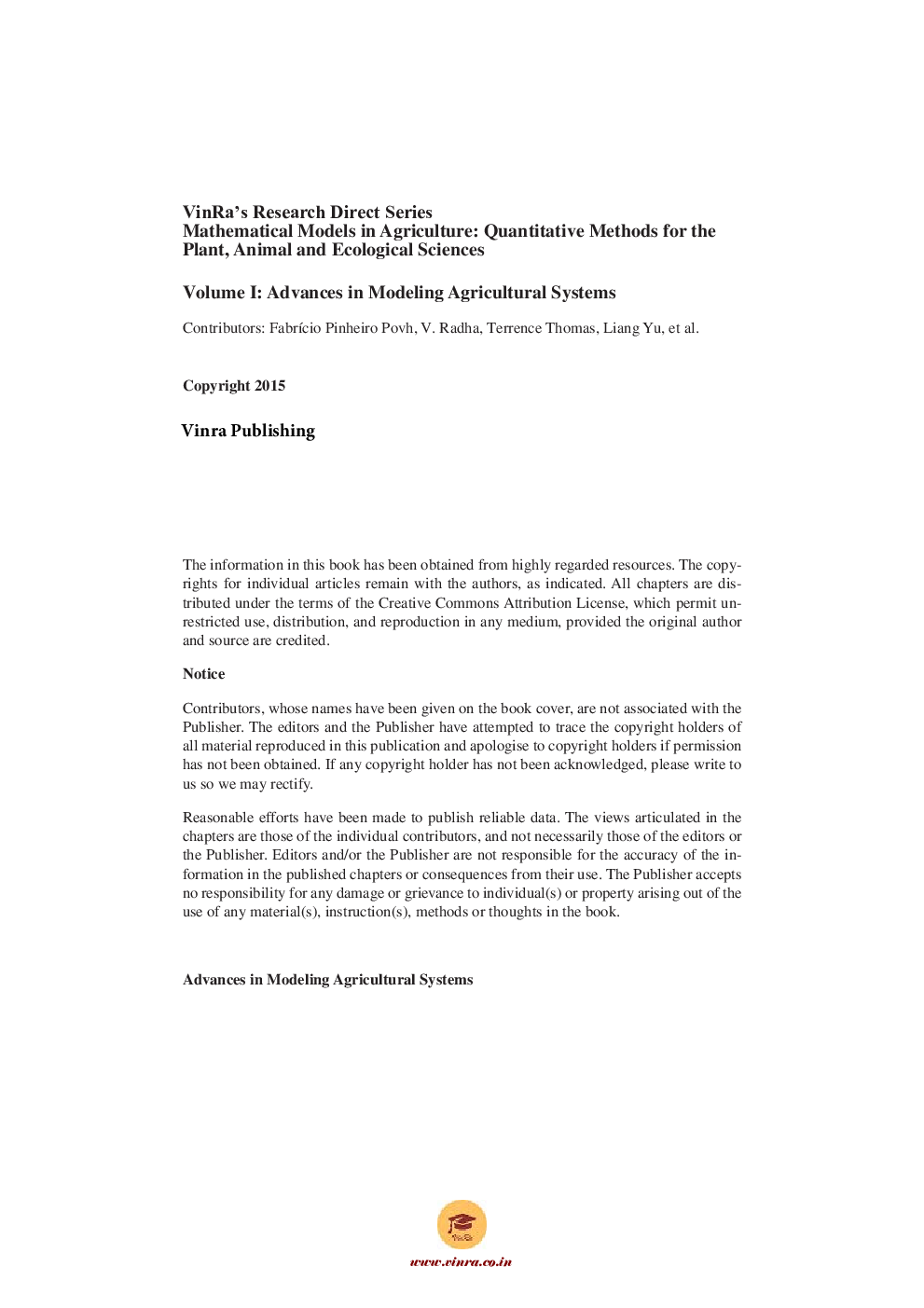 Advances in Modeling Agricultural Systems Vol I - Page 5