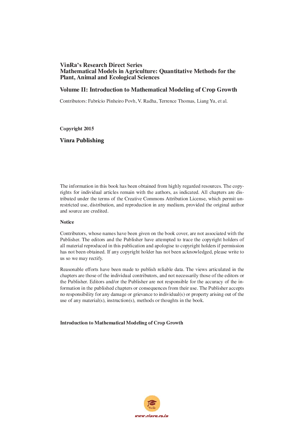 Introduction to Mathematical Modeling of Crop Growth Vol II - Page 5