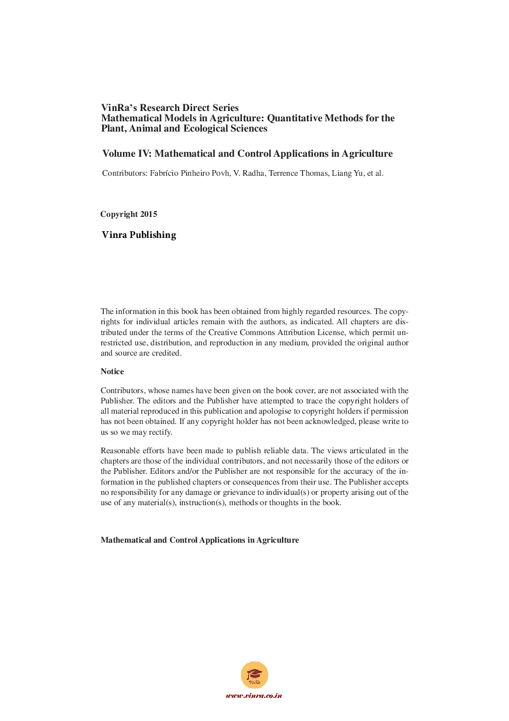 Mathematical and Control Applications in Agriculture Vol IV - Page 5
