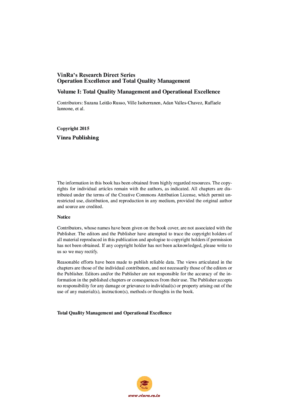 Total Quality Management and Operational Excellence Vol I - Page 5