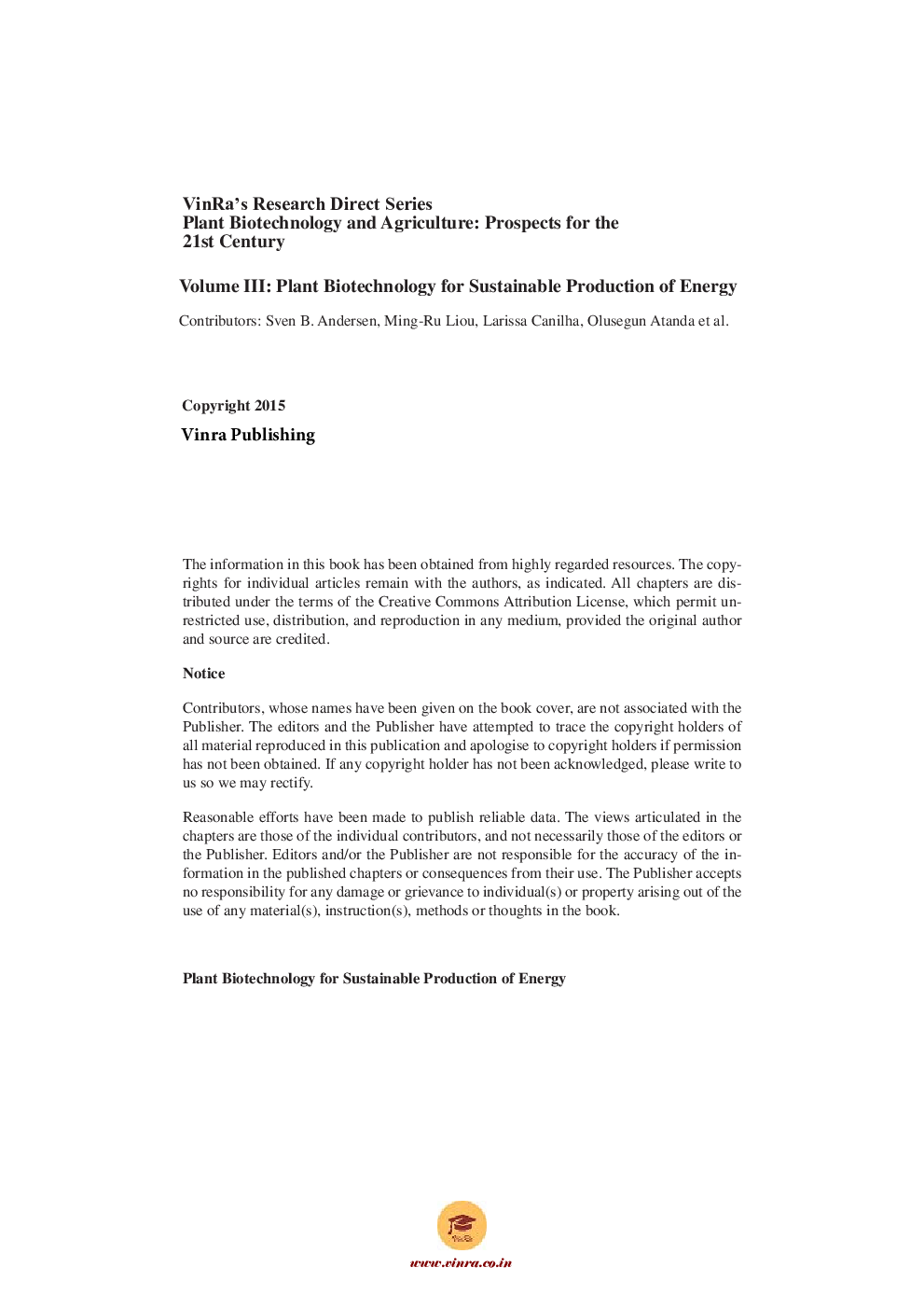 Plant Biotechnology for Sustainable Production of Energy Vol III - Page 5
