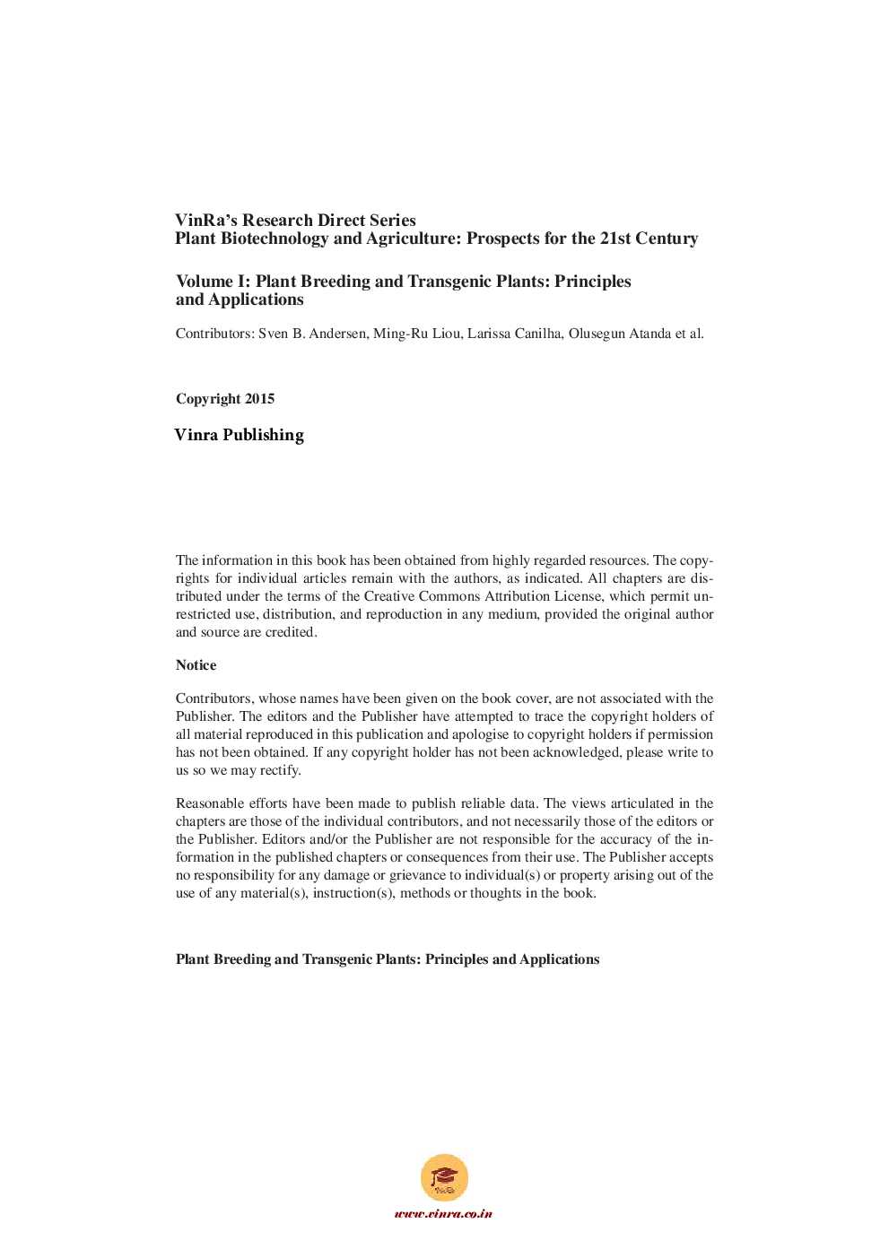 Plant Breeding and Transgenic Plants Principles and Applications Vol I - Page 5