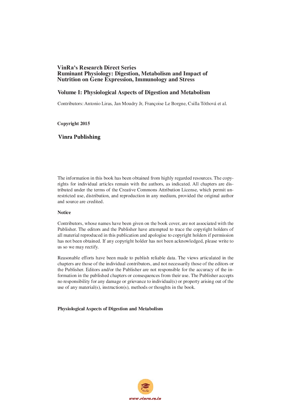 Physiological Aspects of Digestion and Metabolism Vol I - Page 5