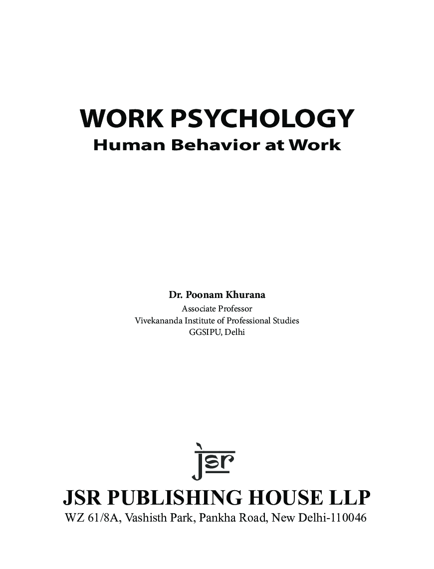Work Psychology: Human Behavior At Work - Page 5