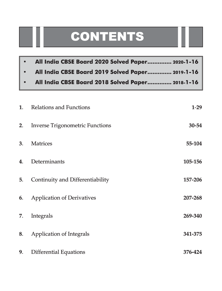 Chapter-Wise NCERT + Exemplar + Past 13 Years Solutions For CBSE Class 12 Mathematics 7th Edition - Page 4