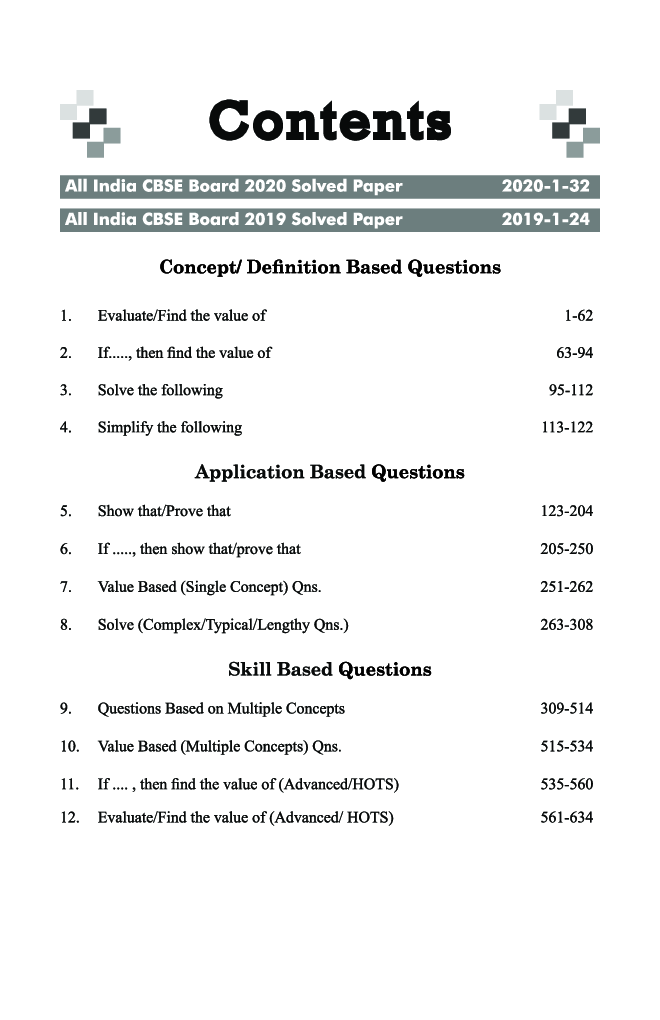 Mathematics Class 12 CBSE Board 13 Years Skill-Wise & Chapter-Wise Solved Papers (2008 - 20) 7th Edition - Page 4