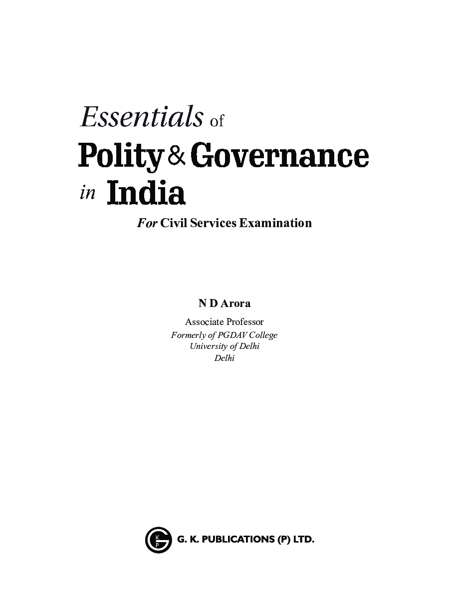 Essentials Of Polity & Governance In India  Civil Services Examination 2018 - Page 4