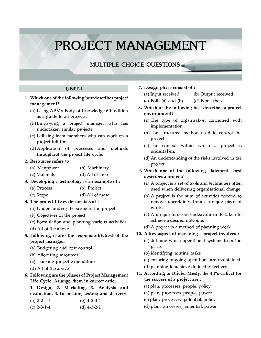 MCQs Of Project Management For MBA - Page 3