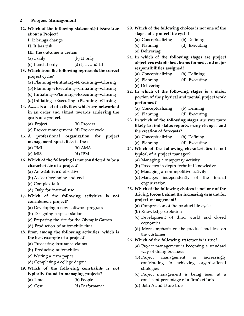 MCQs Of Project Management For MBA - Page 4