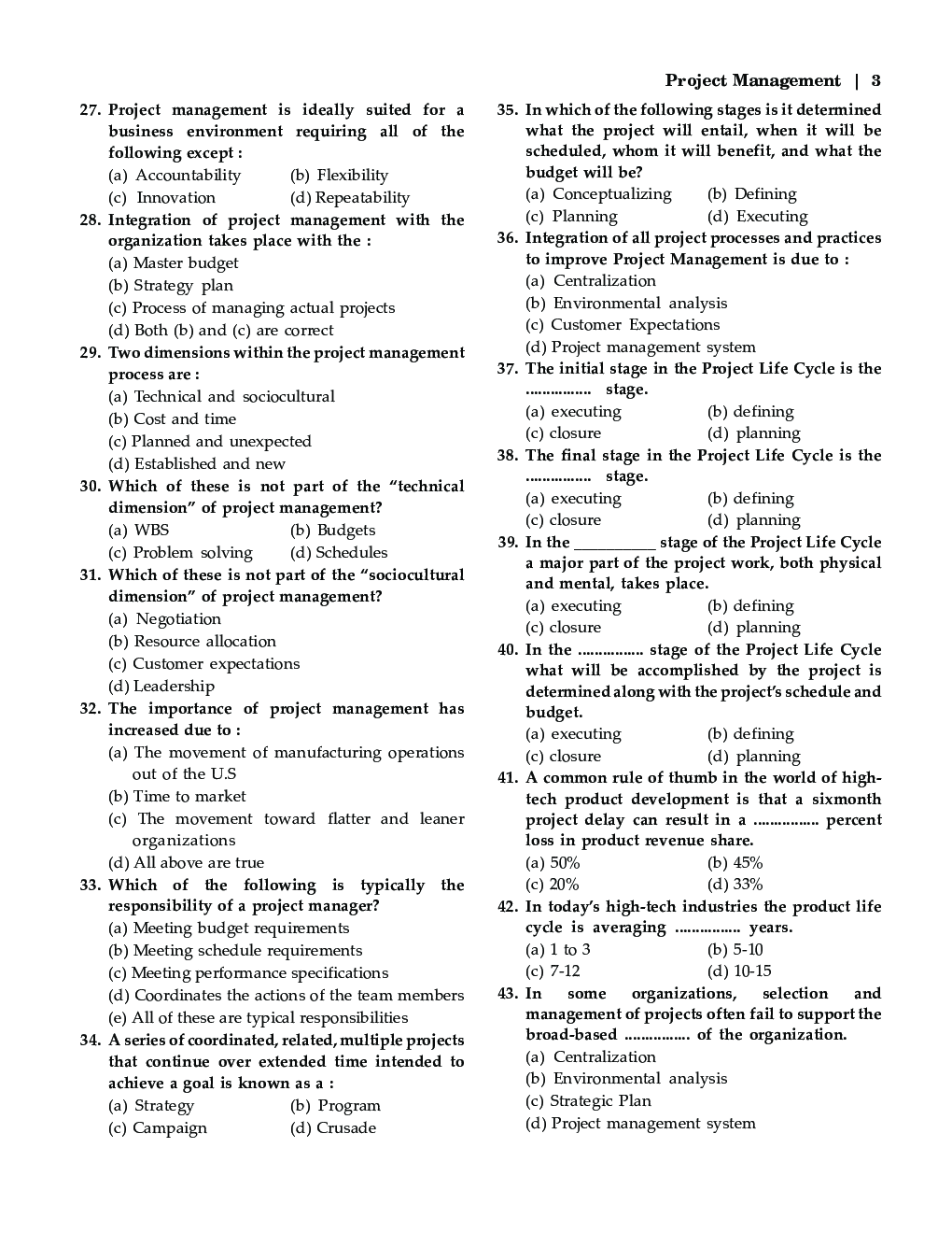 MCQs Of Project Management For MBA - Page 5