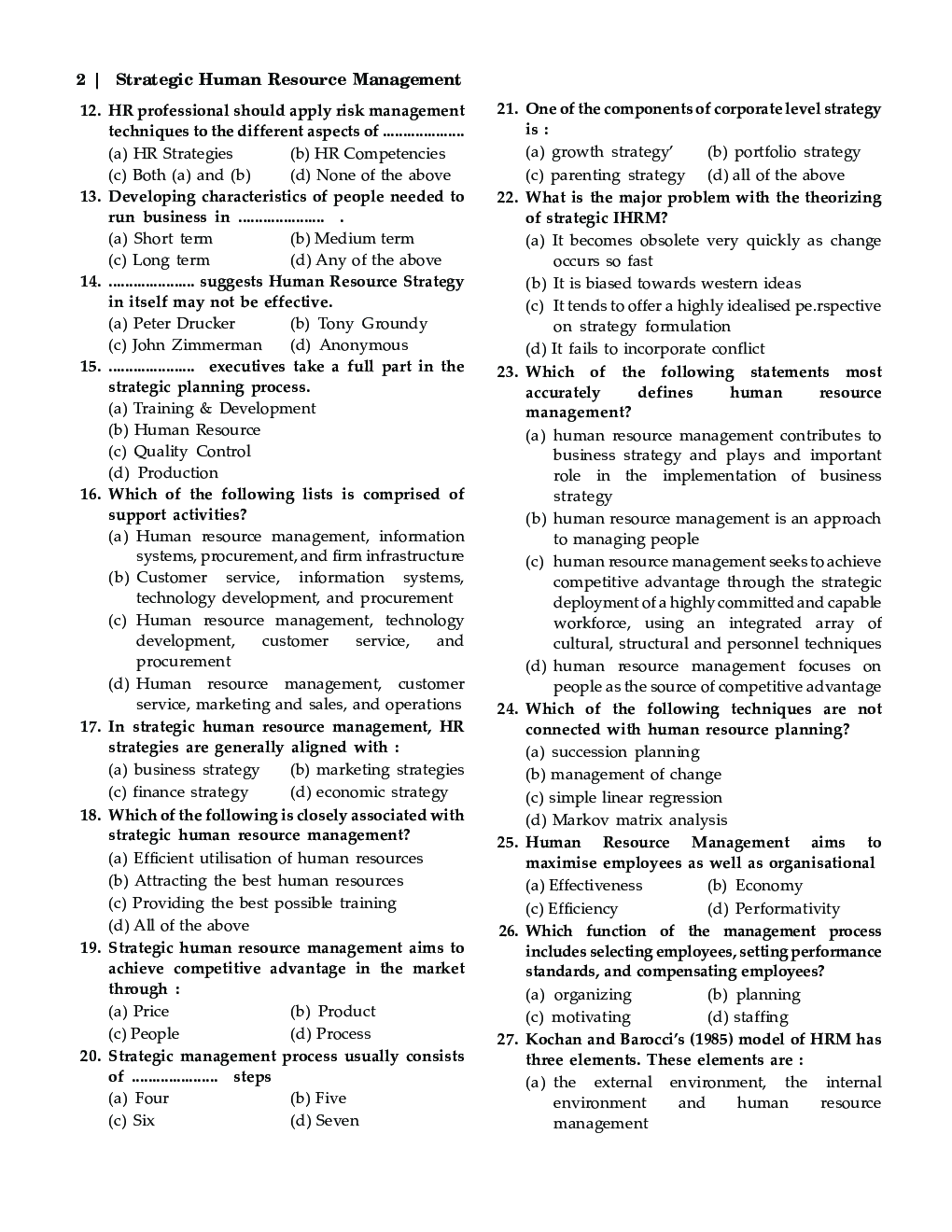 MCQs Of Strategic Human Resource Management For MBA - Page 4